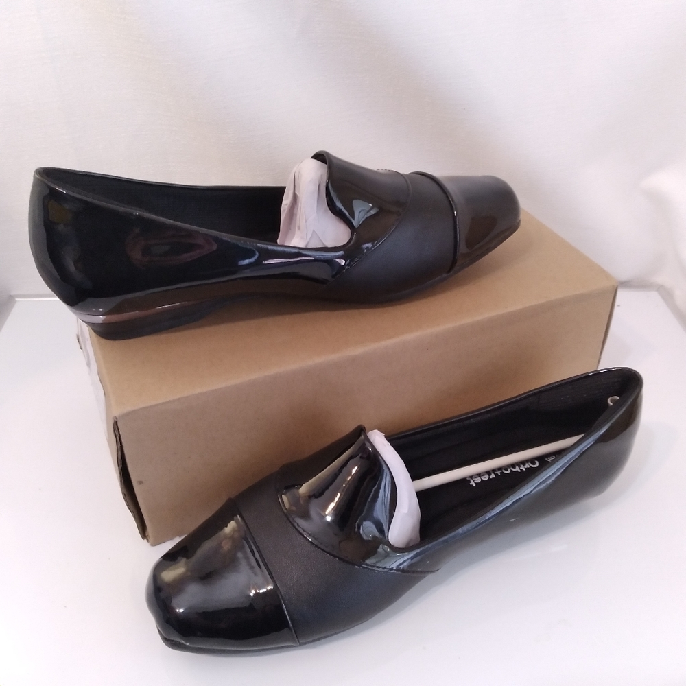 Ortho+rest Flats Womens Size 6.5 Black Patent Leather Orthopedic Slip On Nwt